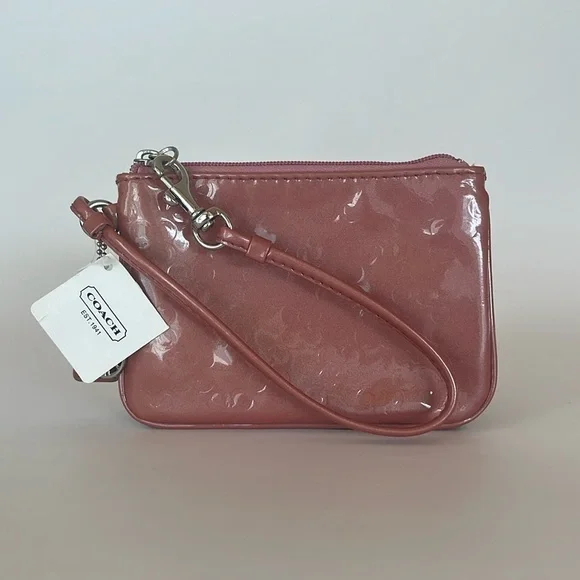 Coach Patent Leather OP Art Embossed Small Wristlet - Pink - Picture 1 of 5